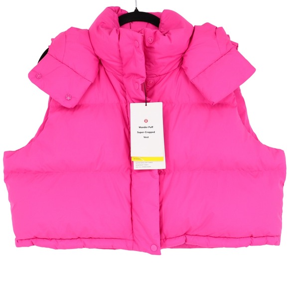 Lululemon Wunder Puff Super Cropped Vest Size 12 Sonic Pink Puffer Hooded NWT - Picture 1 of 11